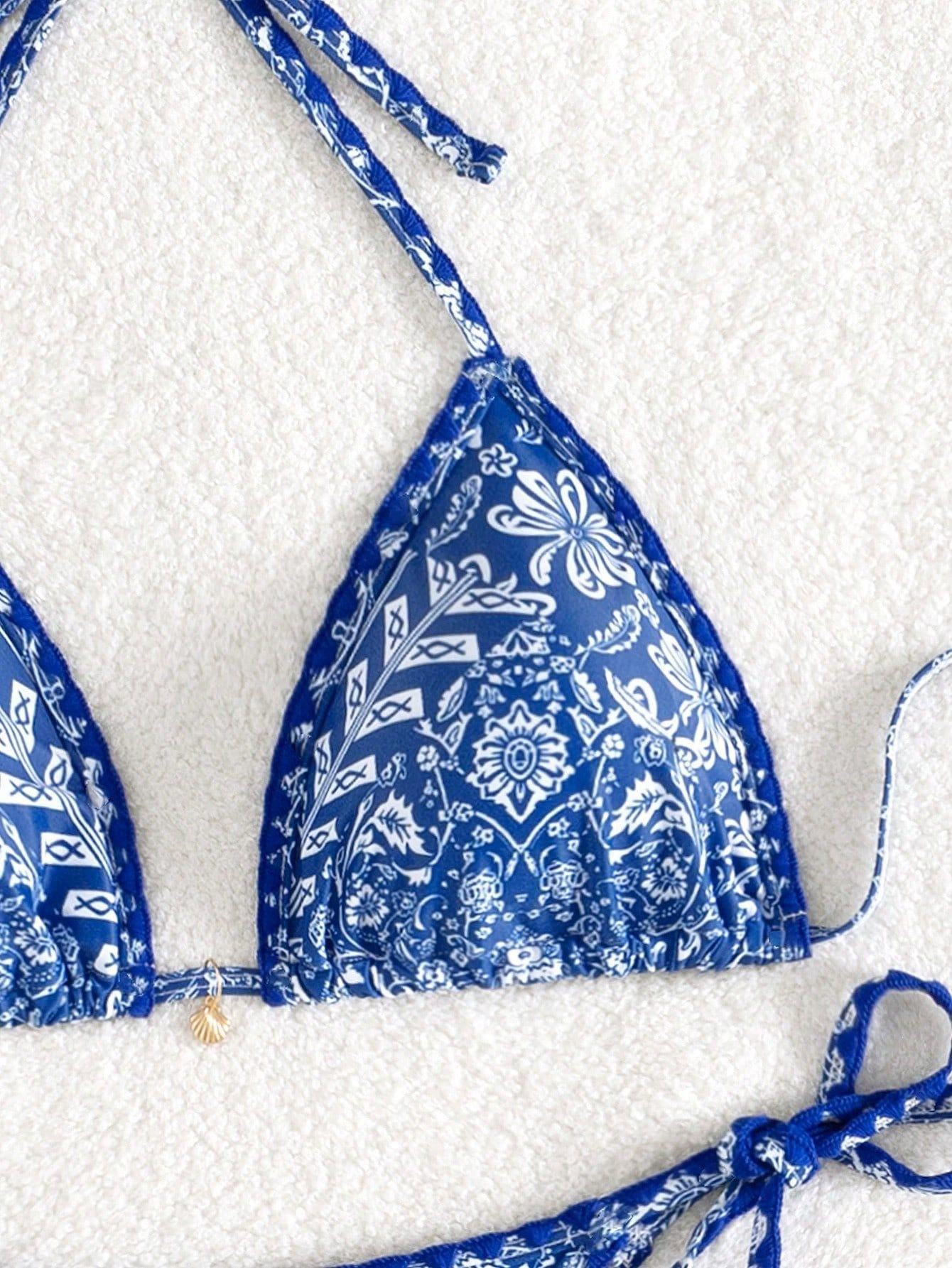 Halter Neck Triangle Bikini Set with Side Tie Bottom view 4