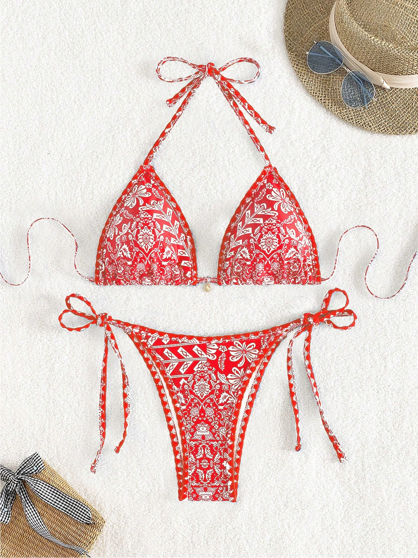 Halter Neck Triangle Bikini Set with Side Tie Bottom view 7