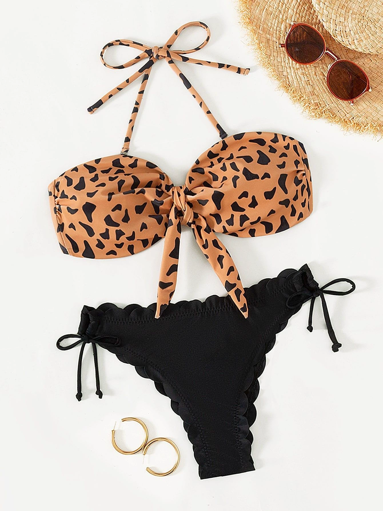 Bandeau Halter Bikini Set with Ruffled Side-Tie Bottoms view 6