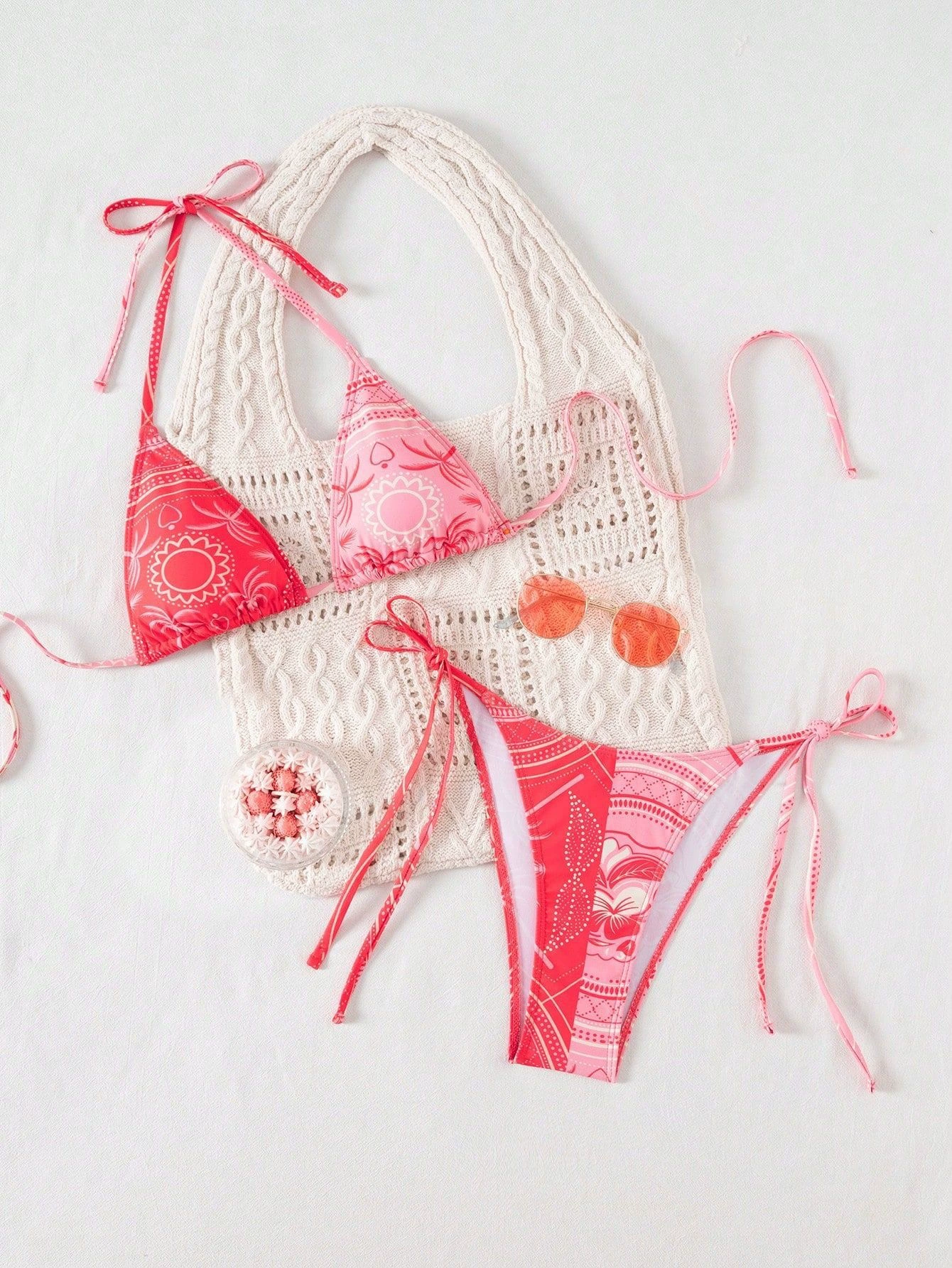 Women's Triangle Halter Bikini Set with Side-Tie Bottom view 4