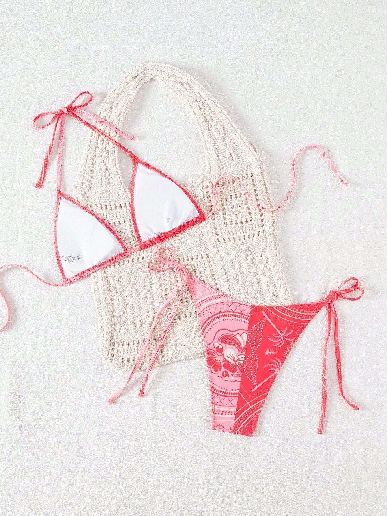Women's Triangle Halter Bikini Set with Side-Tie Bottom view 5