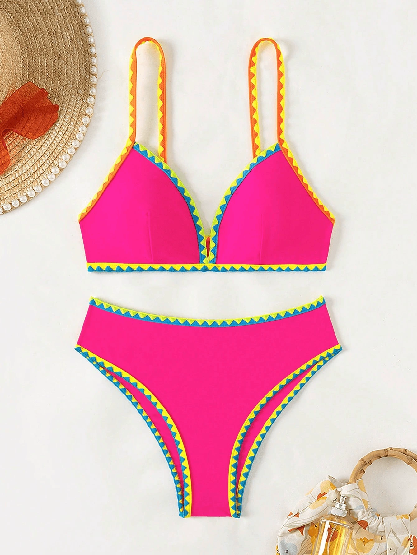 Two-Piece Bikini Set with Triangle Top and High-Waist Bottom view 5