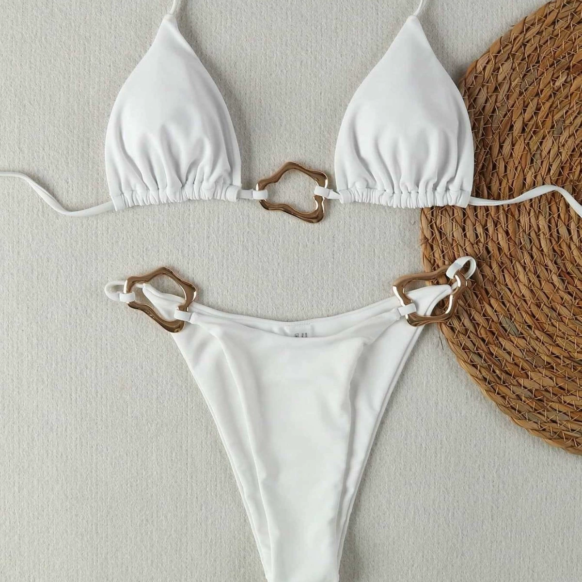 Two-Piece Halter Bikini Set with Metal Ring Details view 4
