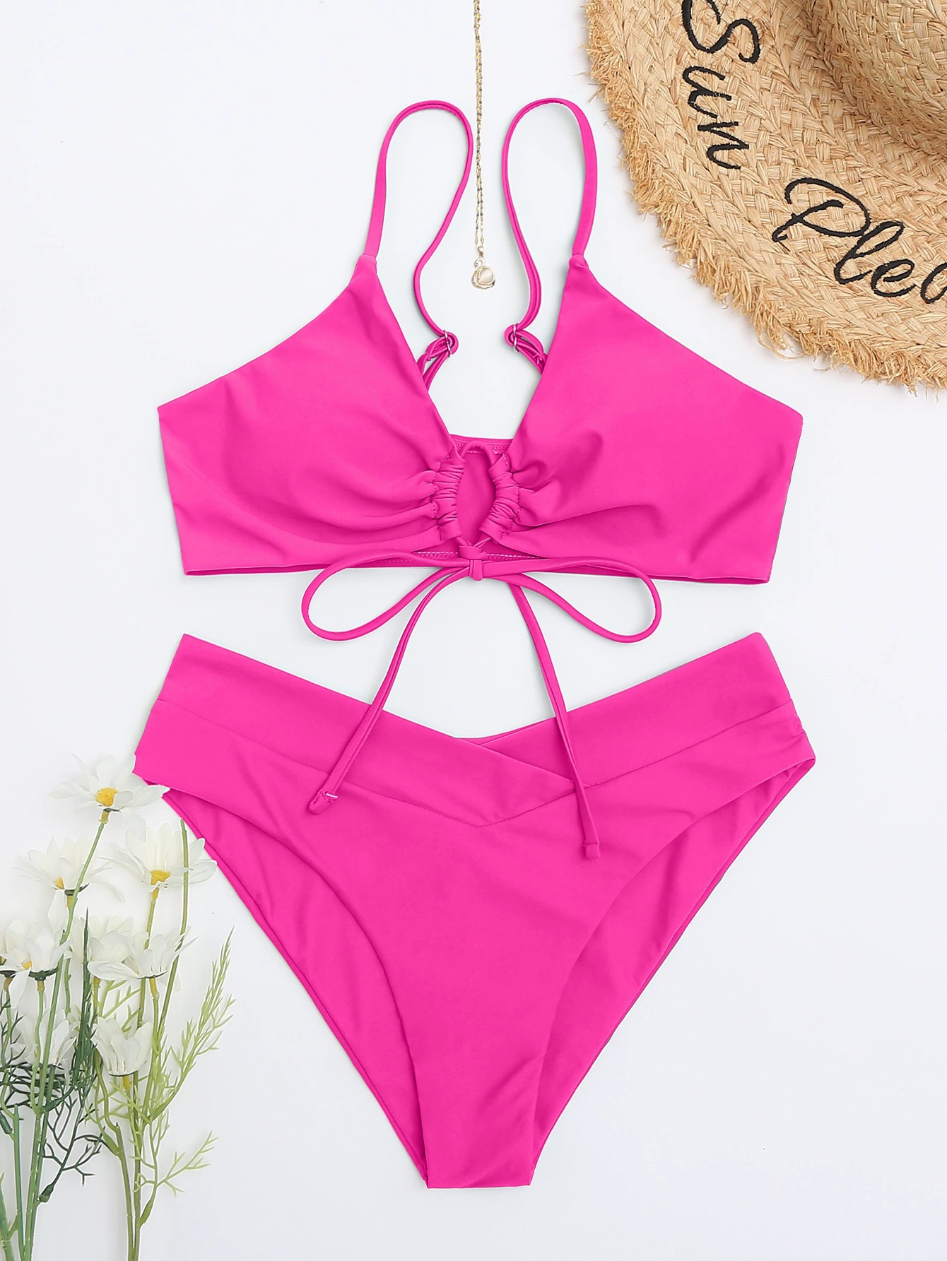 Two-Piece Bikini Set with Front Tie and High Waist view 12