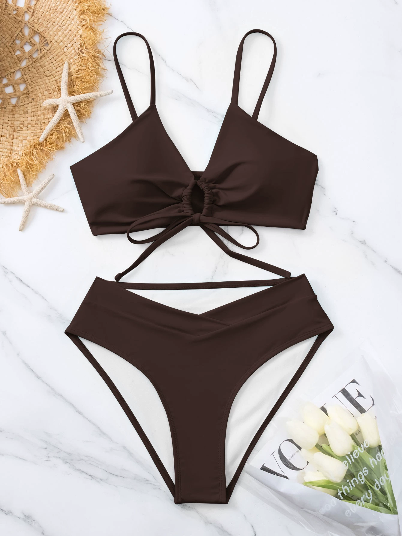 Two-Piece Bikini Set with Front Tie and High Waist view 16