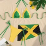 Three-Piece Halter Bikini Set with Wrap Skirt