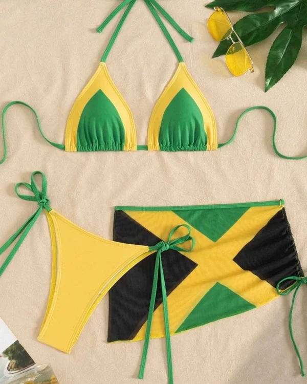 Three-Piece Halter Bikini Set with Wrap Skirt