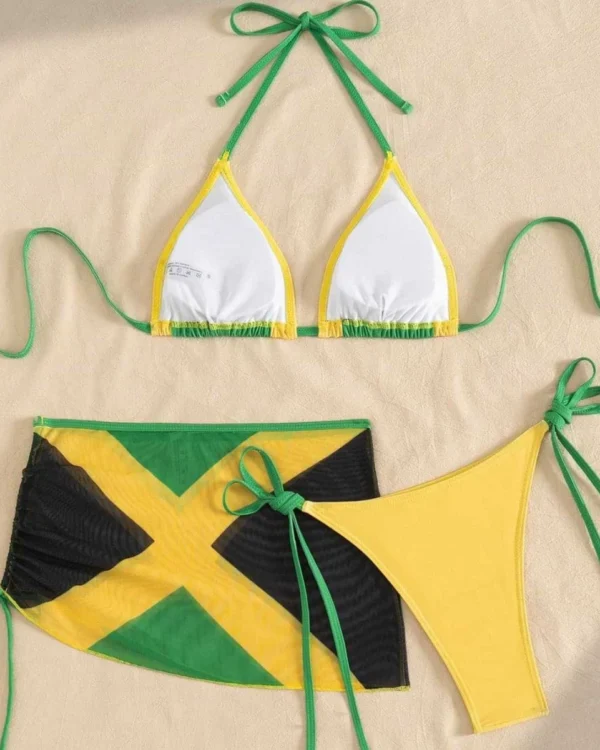 Three-Piece Halter Bikini Set with Wrap Skirt