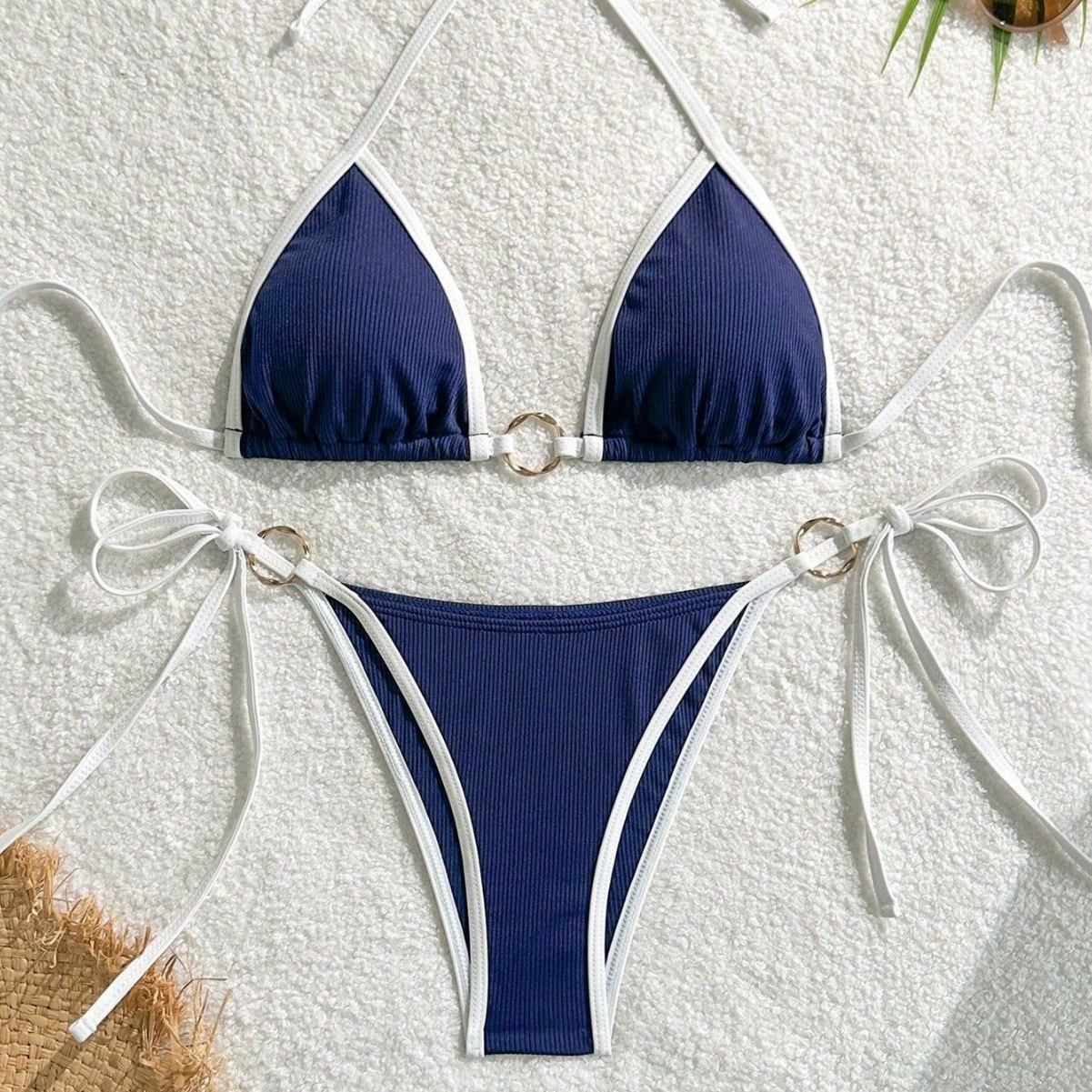 Two-Piece Triangle Bikini with Ring Accents and Tie Sides