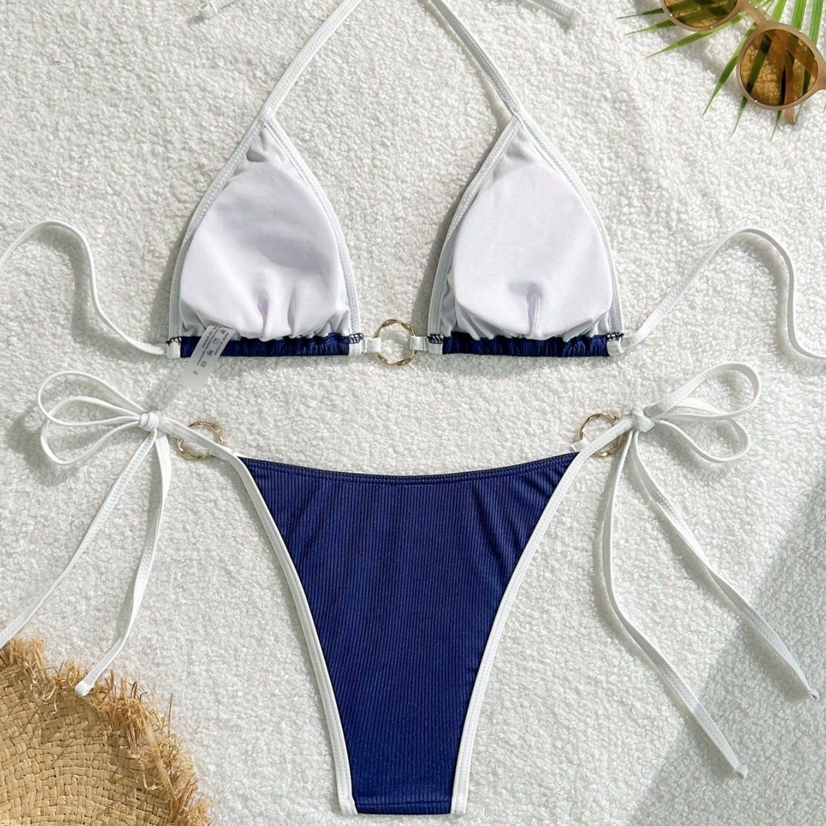 Two-Piece Triangle Bikini with Ring Accents and Tie Sides view 3