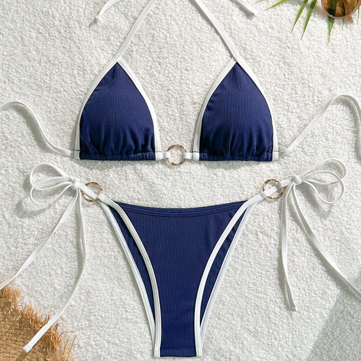 Two-Piece Triangle Bikini with Ring Accents and Tie Sides view 4