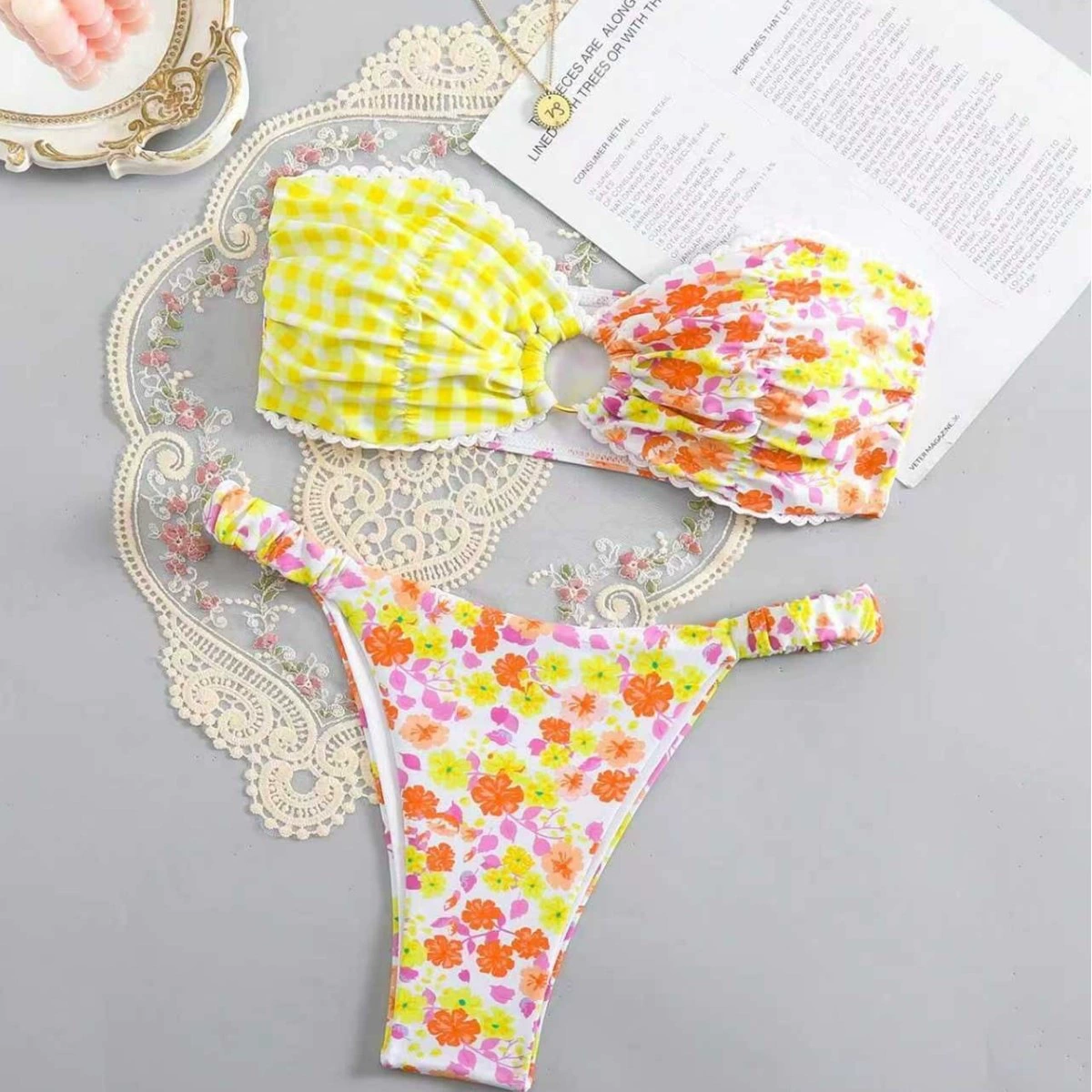 Bandeau Ring Bikini Set with High-Cut Bottoms view 3