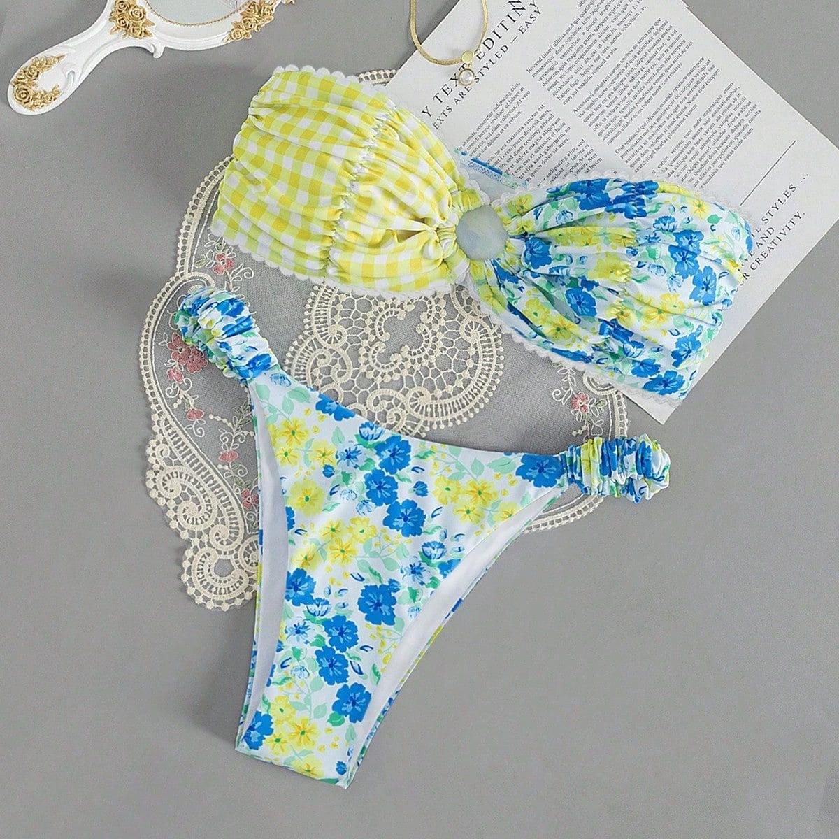 Bandeau Ring Bikini Set with High-Cut Bottoms view 6
