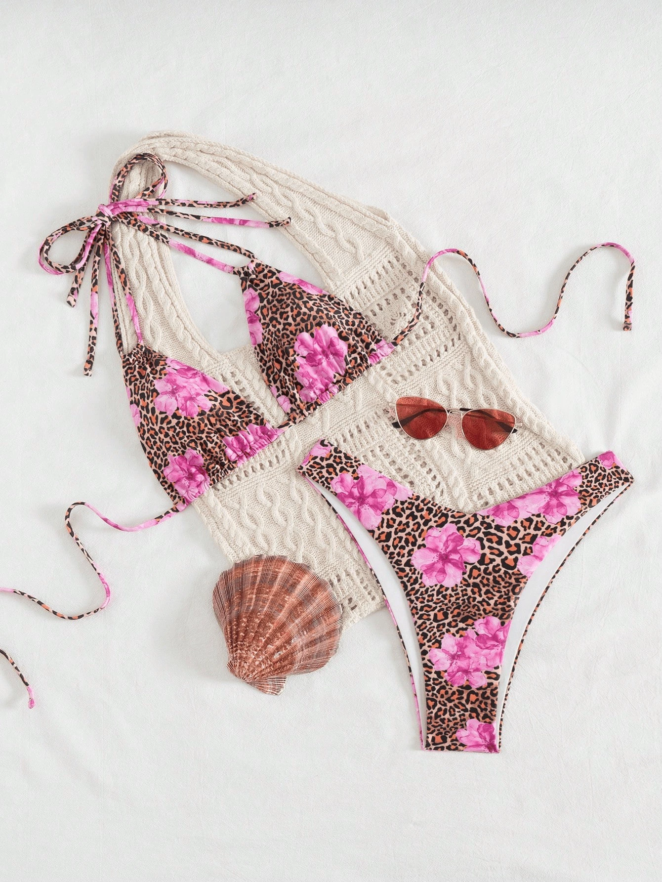 Two-Piece Triangle Bikini Set with Halter Neck and High-Cut Bottoms view 3