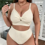 Women's V-Neck Twist Front High Waist Bikini Set