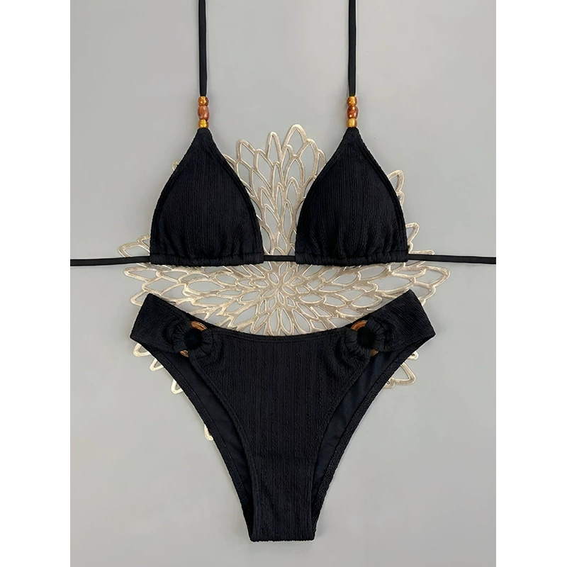Halter Triangle Bikini Set with Beaded Straps view 3