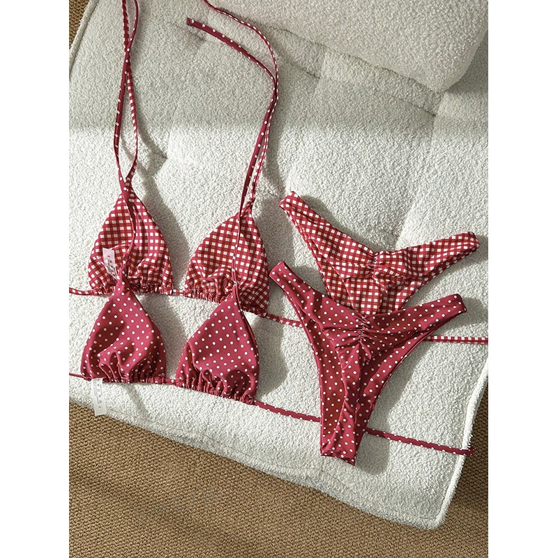 Four-Piece Triangle Bikini Set with Halter Ties