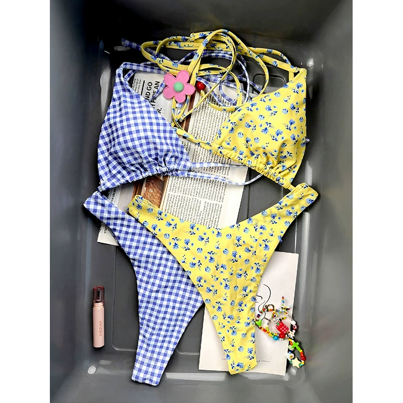 Four-Piece Triangle Bikini Set with Halter Ties view 3
