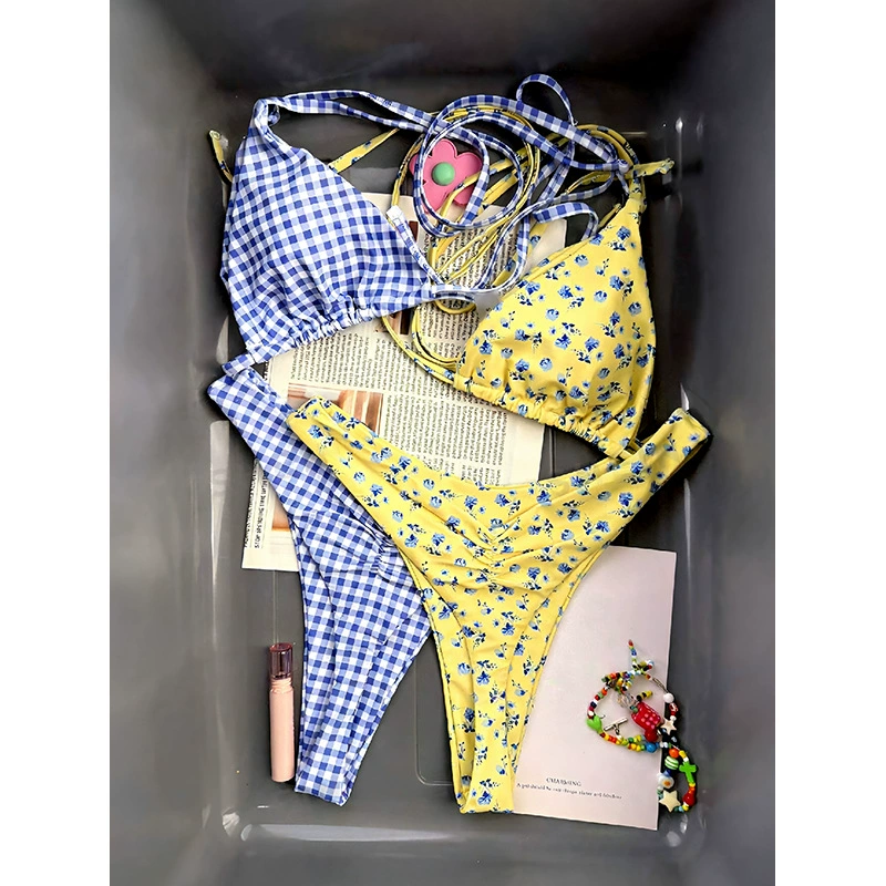 Four-Piece Triangle Bikini Set with Halter Ties view 4