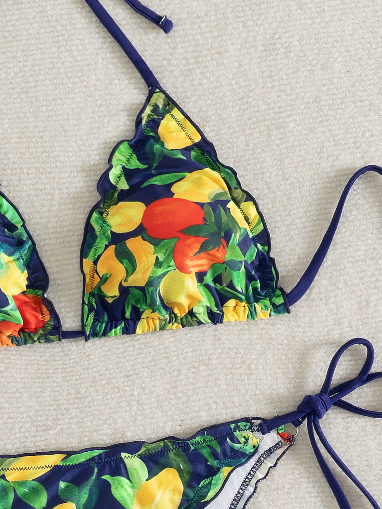 Women's Halter Triangle Bikini Set with Scalloped Trim and Side Ties view 2