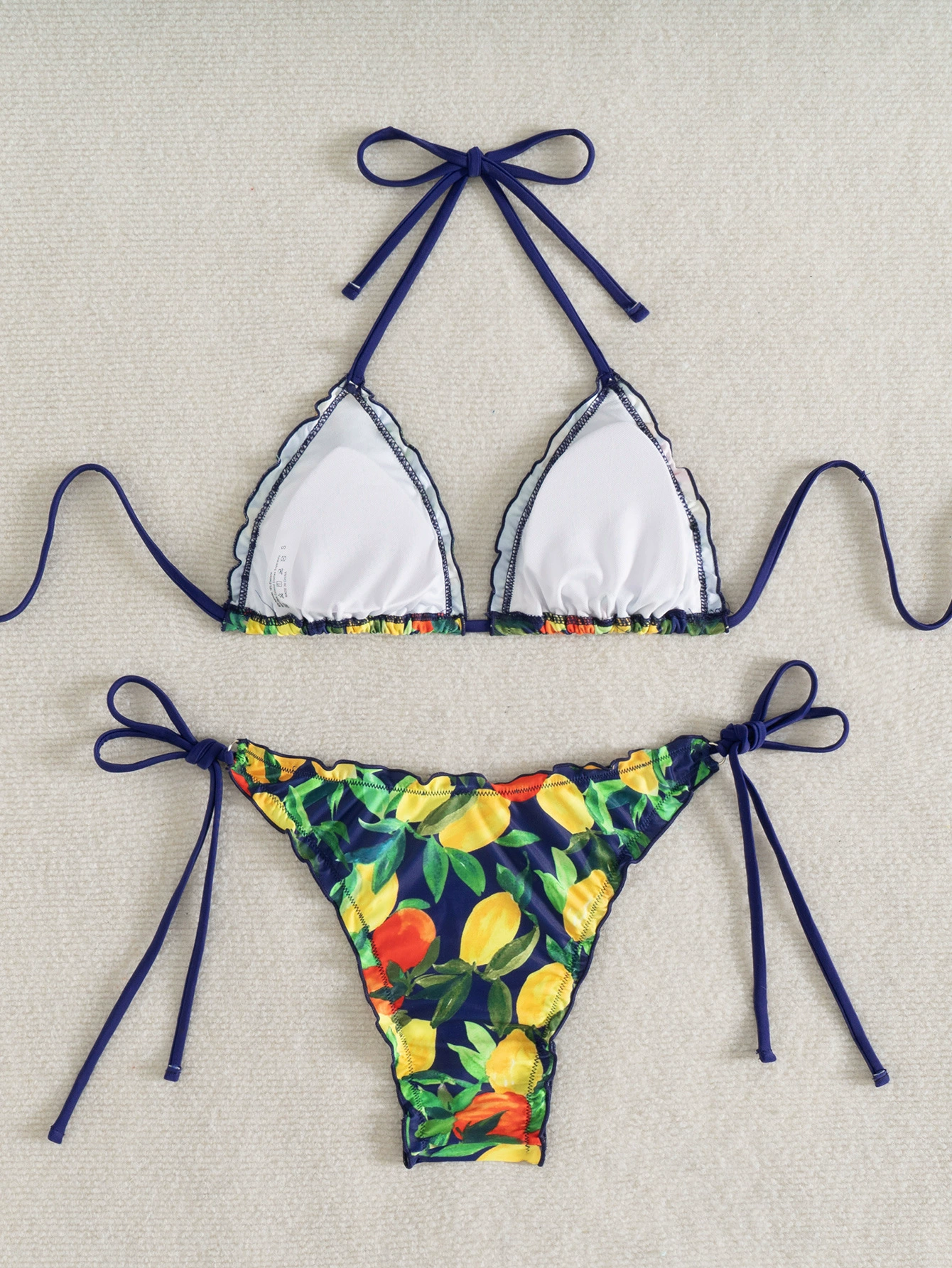 Women's Halter Triangle Bikini Set with Scalloped Trim and Side Ties view 3