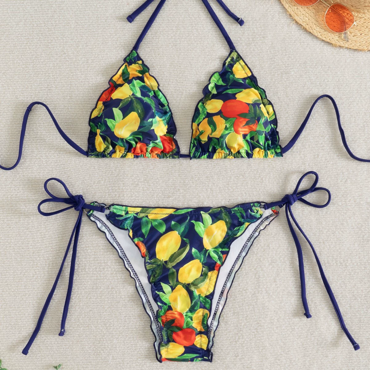 Women's Halter Triangle Bikini Set with Scalloped Trim and Side Ties view 6