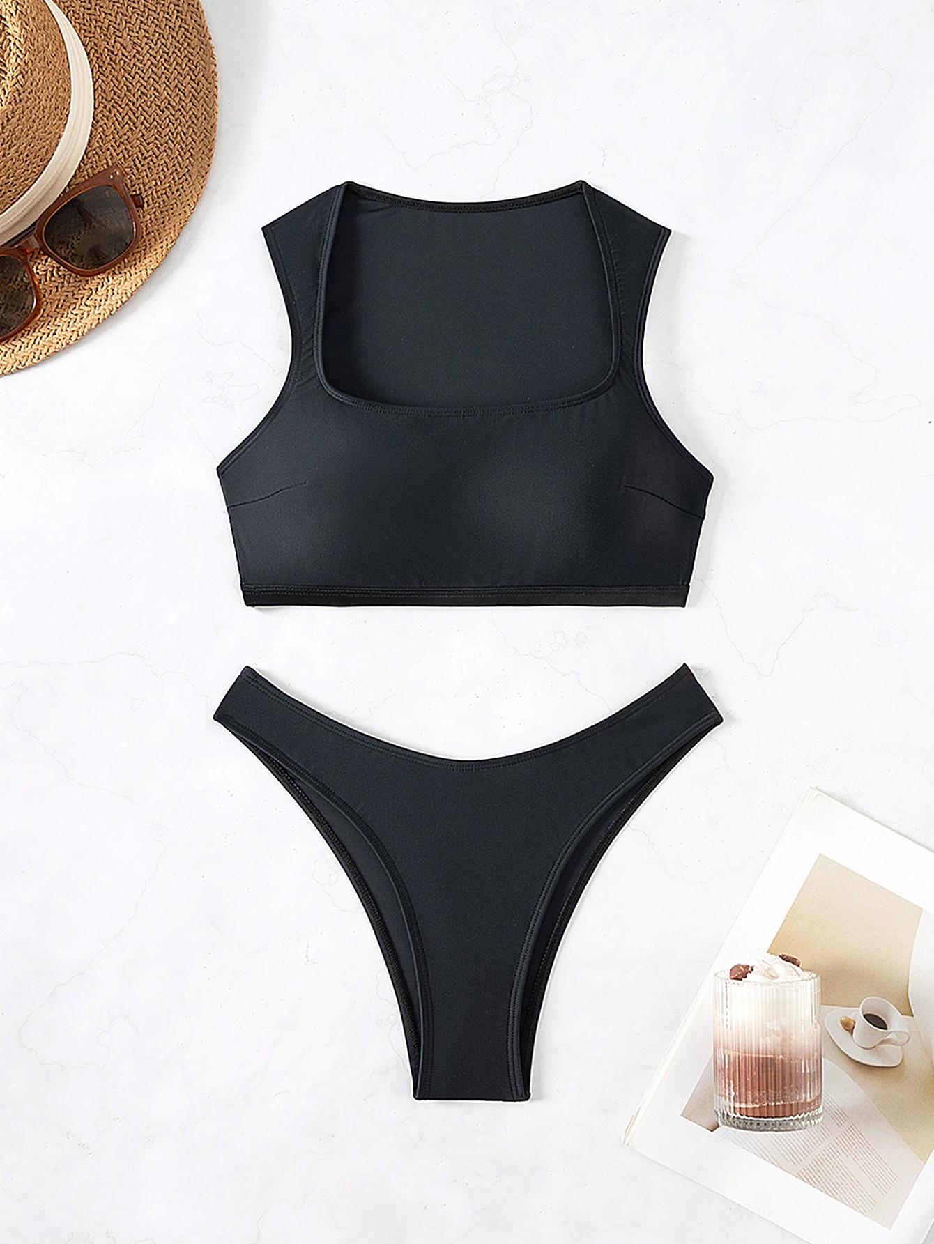 Square Neck Wide Strap Cropped Bikini Set view 5