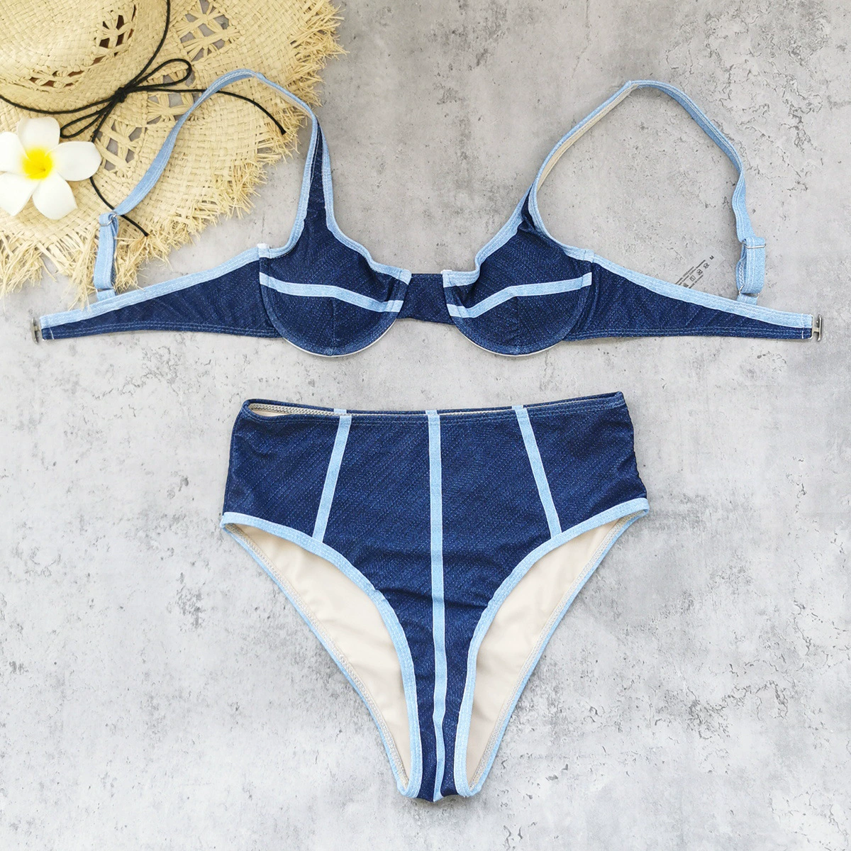 High-Waisted Underwire Bikini Set with Halter Straps view 2