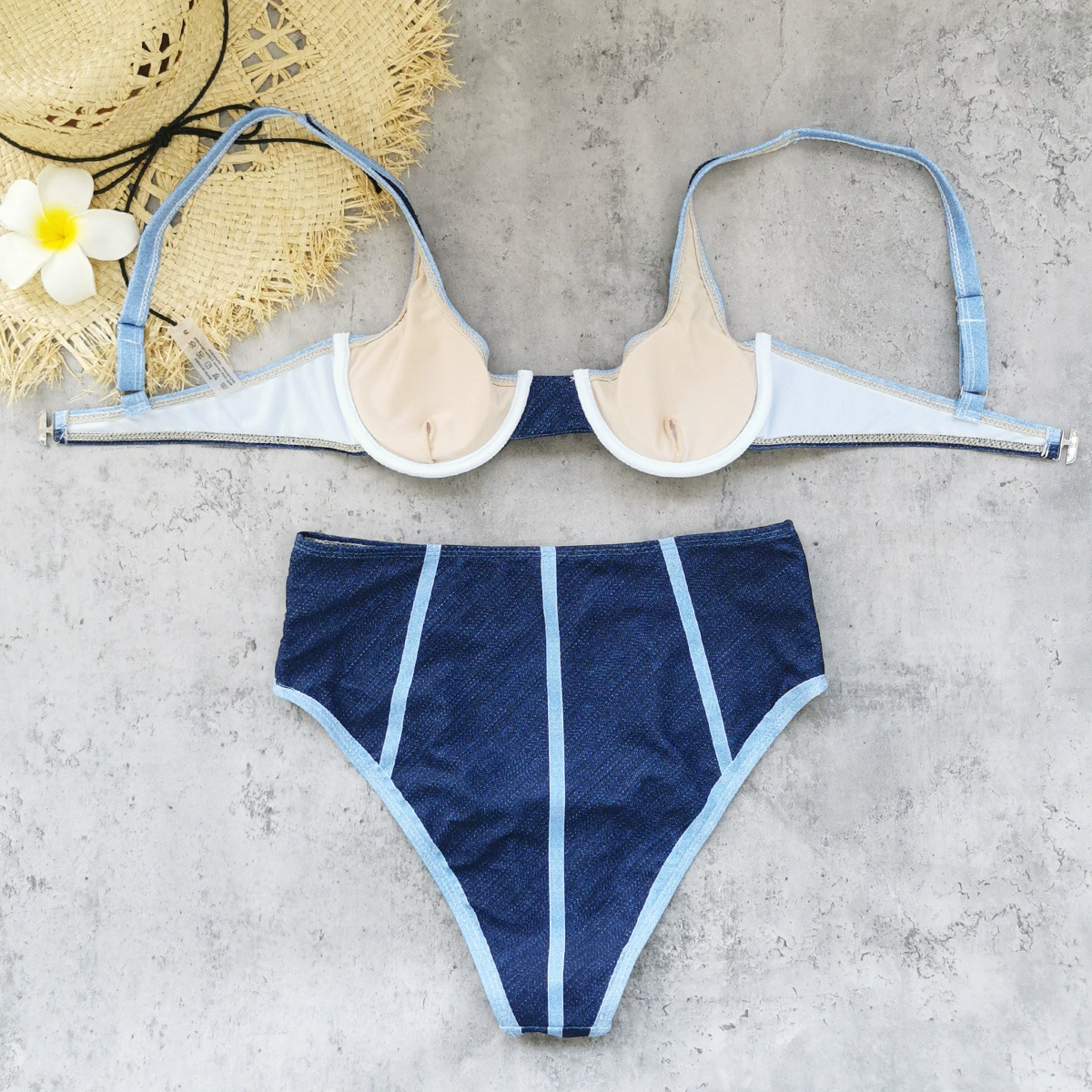 High-Waisted Underwire Bikini Set with Halter Straps view 3