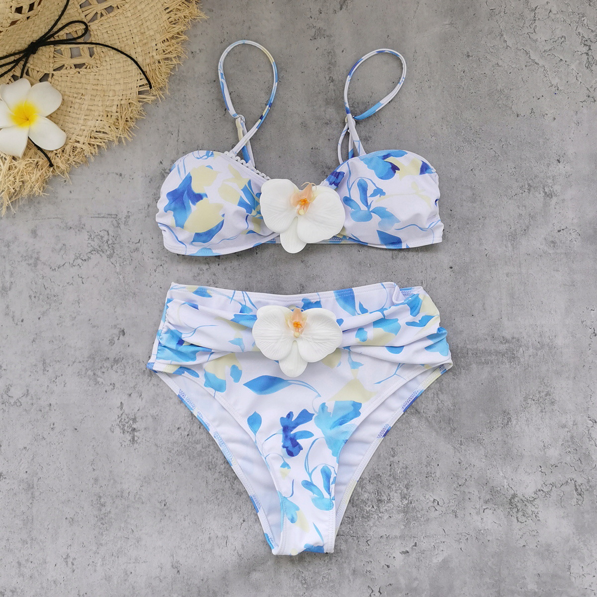 Blue Floral Bandeau Bikini