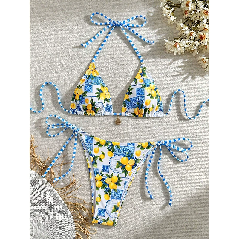 Triangle Halter Tie-Side Two-Piece Bikini Set view 8