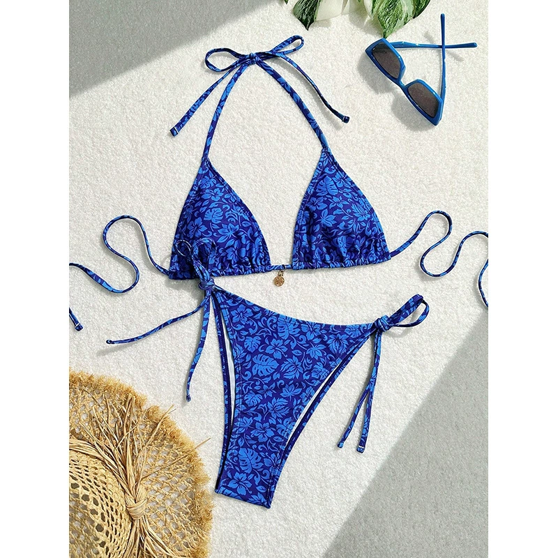 Triangle Halter Tie-Side Two-Piece Bikini Set view 9