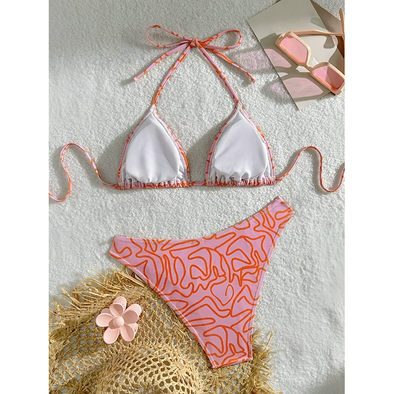 Women's Halter Triangle Bikini Set with Adjustable Ties view 3