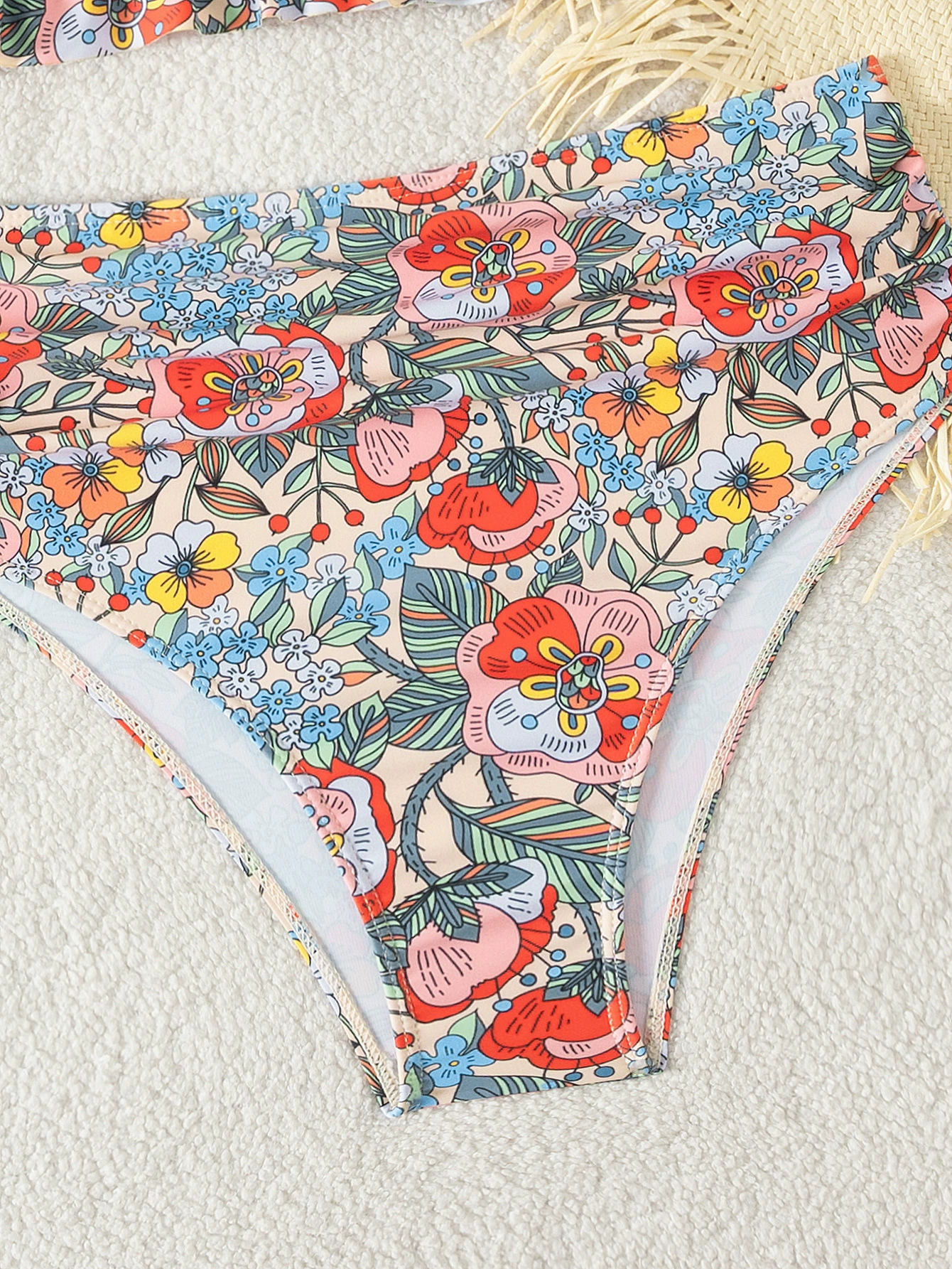 Halter Neck Ruffle Trim High Waisted Bikini Set view 4