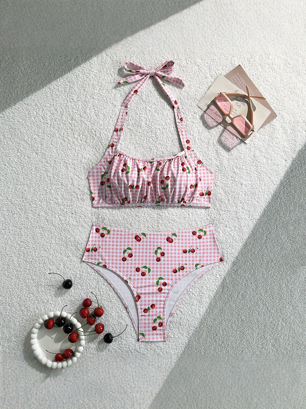 Ruched Halter Bikini Set with High-Waisted Bottoms view 2