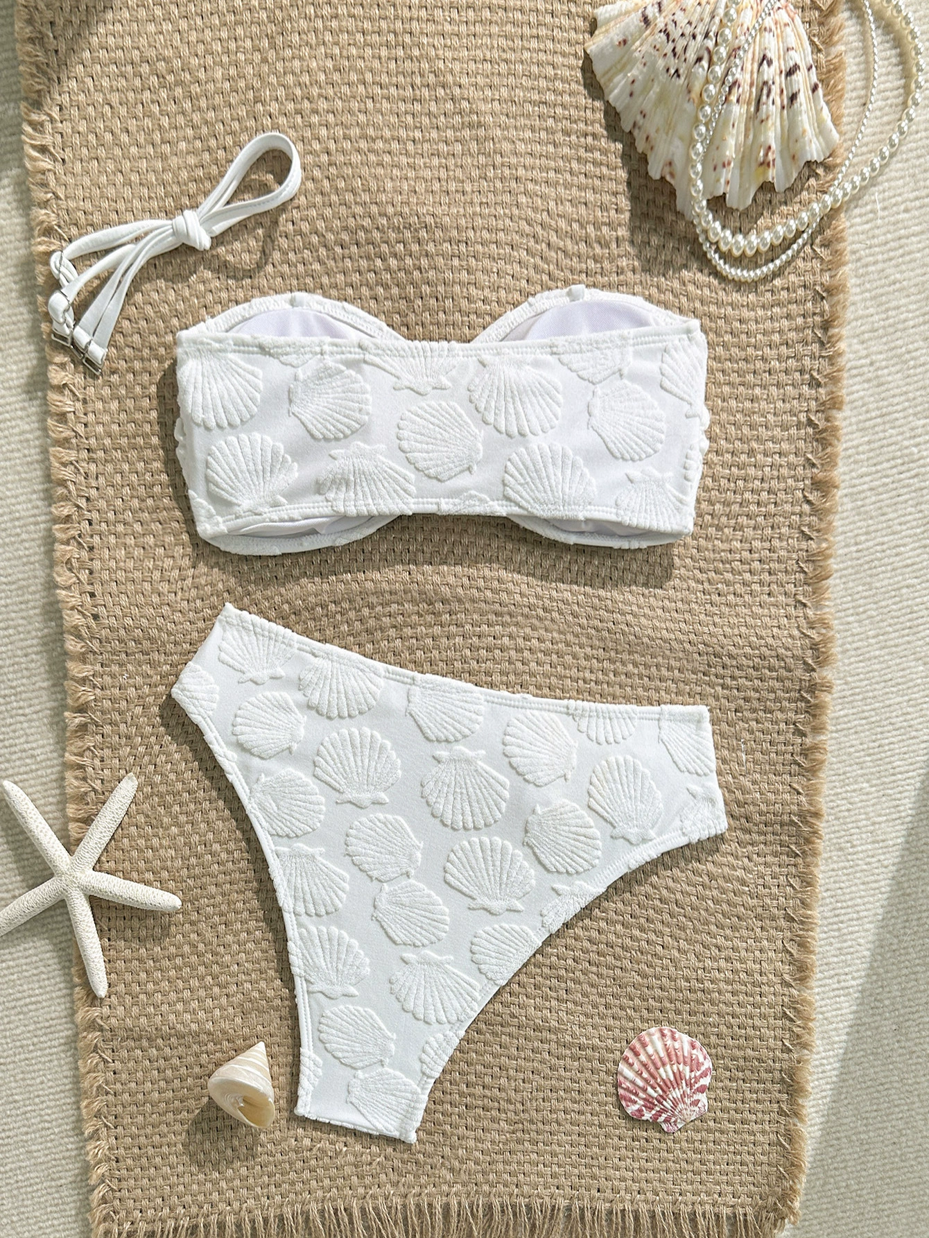 Ring-Detail Bandeau Bikini Set with Adjustable Straps and High-Waisted Bottom view 4