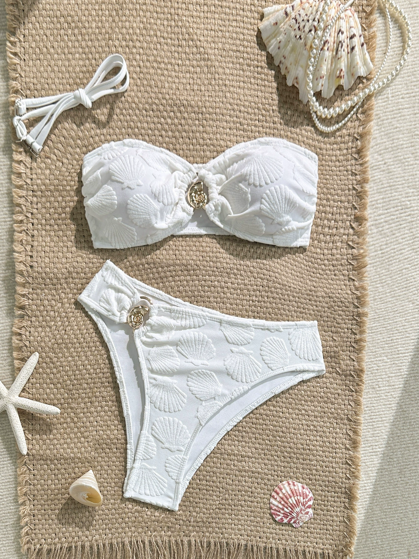 Ring-Detail Bandeau Bikini Set with Adjustable Straps and High-Waisted Bottom view 5