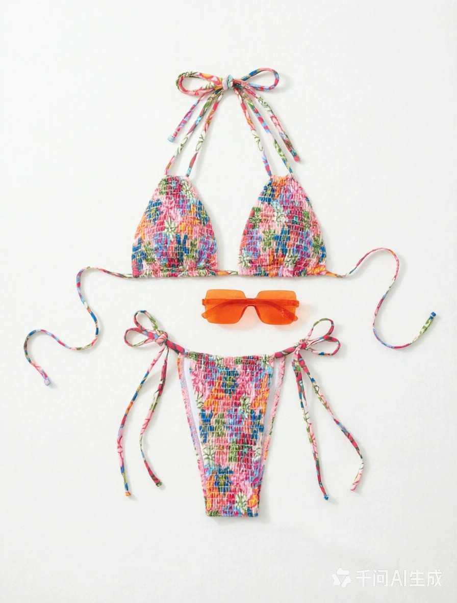 Shirred Halter Triangle Bikini Set with Tie-Side Bottoms