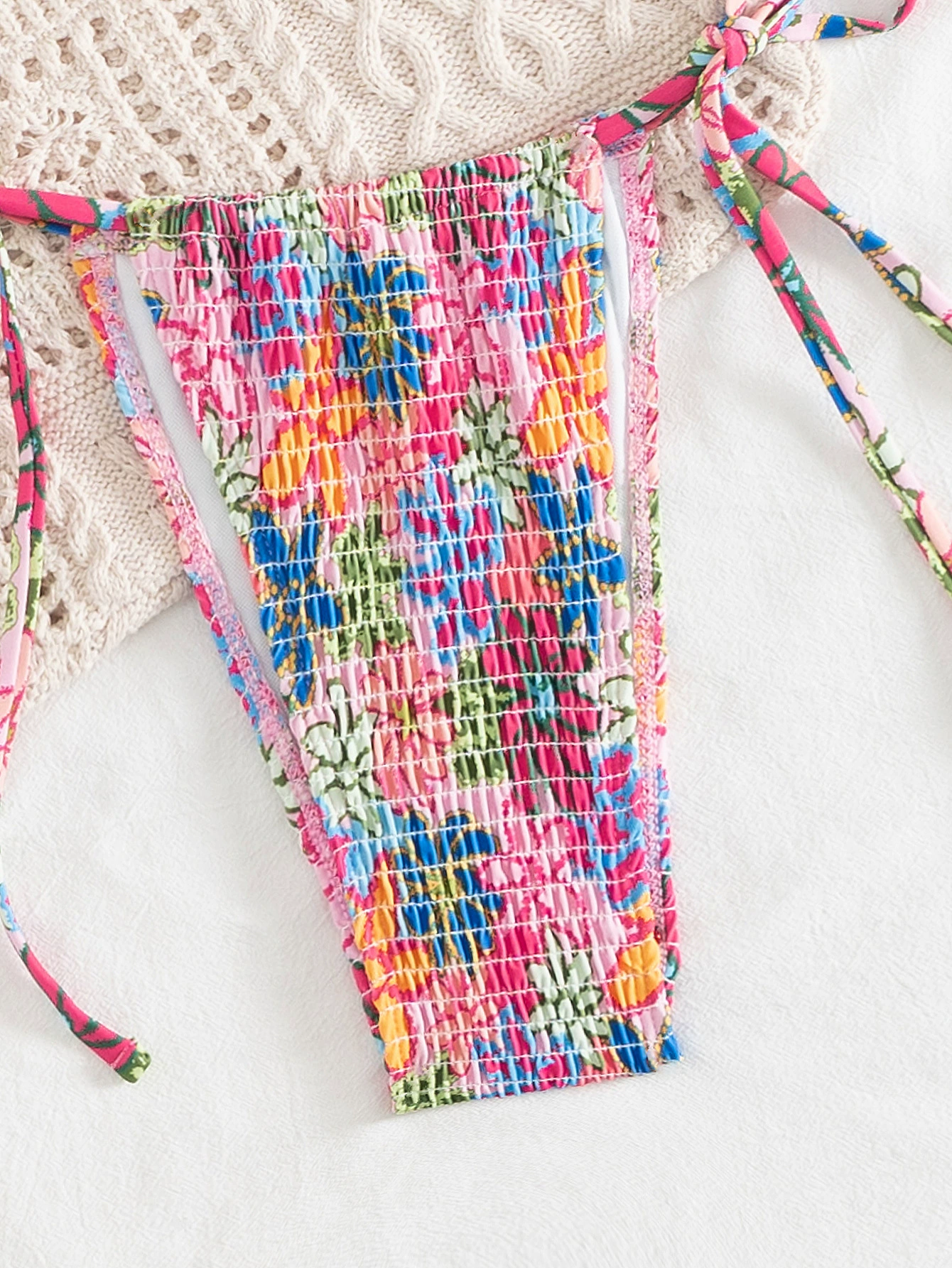Shirred Halter Triangle Bikini Set with Tie-Side Bottoms view 4
