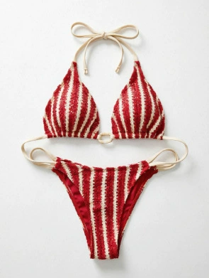 Halter Triangle Bikini Set with Tie Sides and Ring Detail view 5