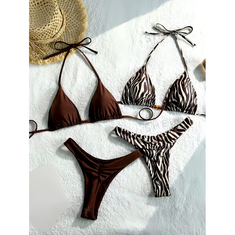 Women's Triangle Halter Bikini Set with Tie-Side Bottoms view 5
