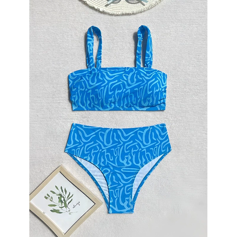 Square Neck Wide Strap Bikini Set with High Waisted Bottoms view 3