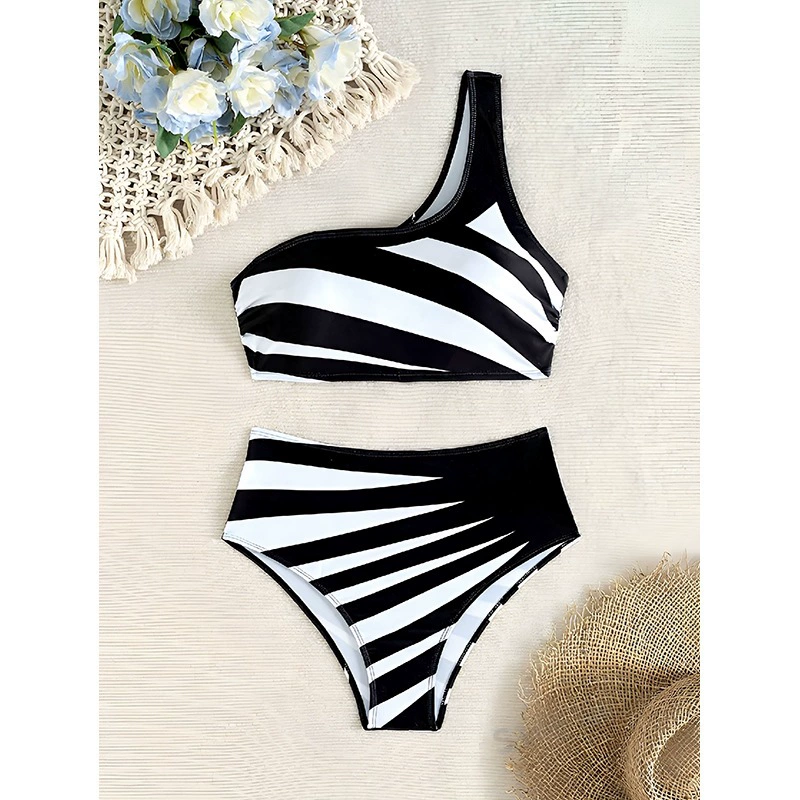 One-Shoulder Bikini Set with High-Waisted Bottoms view 2
