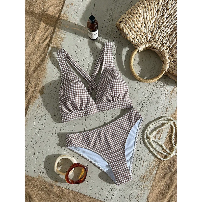 Halter V-Neck Bikini Set with High-Waisted Bottom view 4
