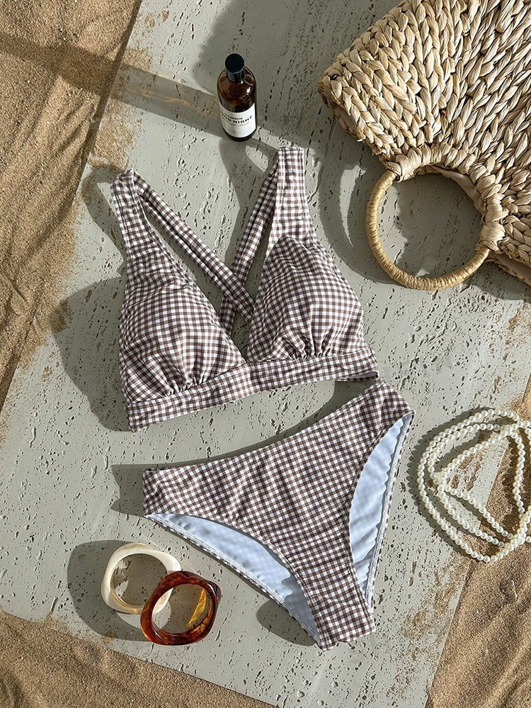 Halter V-Neck Bikini Set with High-Waisted Bottom view 6
