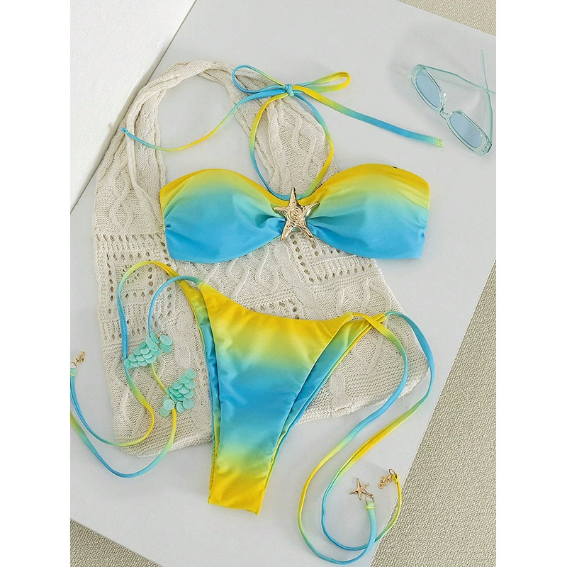 Halter Bandeau Bikini Set with Starfish Accent