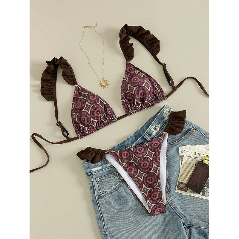 Ruffled Triangle Halter Bikini Set view 5