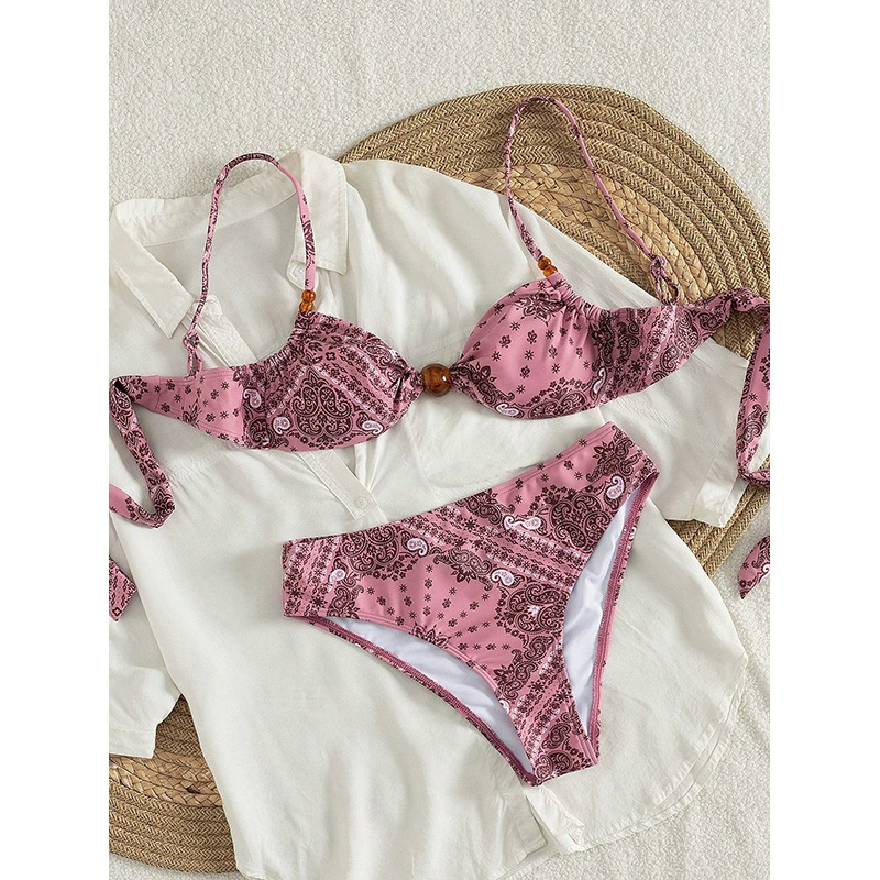 Women’s Two-Piece Bikini Set with Structured Cups and Tie-Back Top