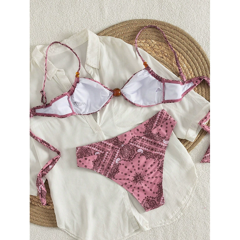 Women's Two-Piece Bikini Set with Structured Cups and Tie-Back Top view 3