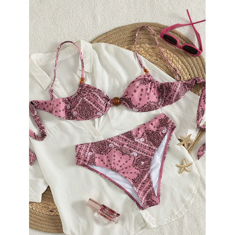 Women's Two-Piece Bikini Set with Structured Cups and Tie-Back Top view 4